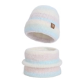 Winter knit hat and neck warmer set in pastel pink and blue stripes with soft texture - Two-Piece Set / Multicolor