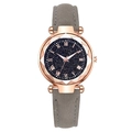 Women's star dial watch with rose gold case, Roman numerals and grey suede leather strap - Gray
