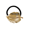 Metallischer goldener Blatt-Haargummi mit schwarzem Band und glitzerndem Kristall - Blatt mit Strass
