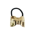 Close-up of a minimalist golden metallic bow hair tie with a black elastic rubber band - Smooth Minimalist Bow
