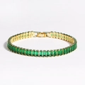 Pulsera tennis con piedras de circonita rectangulares verde esmeralda bañada en oro - Oro Circonita Verde