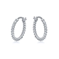 Elegant silver twisted rope hoop earrings with zircon accents and metallic finish - Silver Twist Rope