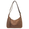 Brown suede hobo bag with front vertical stitching and adjustable wide shoulder strap - Brown