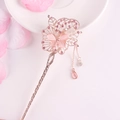 Elegant rose gold butterfly hair pin with pink cat eye stone and tassel drops - Rose Gold Pink Butterfly Cat's Eye Tassel (FZ024)