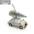 Auto d'epoca argento decorazione natalizia con mini albero innevato, 8x3.5x6.5cm - 8x3.5x6.5cm / Grande autobus d'argento
