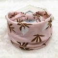 Pink bohemian floral cotton headband with leaf pattern on soft white plush background - 27-Pink Leaves