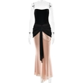 Elegante abito da sera senza spalline con corpetto in velluto nero e gonna a sirena rosa - S / Rosa