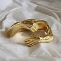 Polished golden hug ring featuring a unique wraparound arms design for men and women - Style 002 / Gold