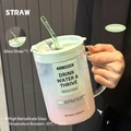 1000ML lime green borosilicate glass straw cup with high temperature resistance - 1000ml / Lime Green Success Theme Glass Straw Set