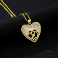 Close-up of gold heart necklace with white mother of pearl and MOM letter engraving - Style F (Heart Shell MOM/Heart Embellishment)