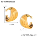 Detail view of 18K gold plated titanium steel C-hoop earrings with wavy texture - Gold Earrings