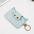 Porte-cartes mignon bleu clair en forme d'oreilles de chat avec boutons dorés et porte-clés - Bleu clair