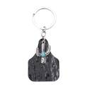 Llavero vintage de cactus con etiqueta negra texturizada y cuenta de color turquesa - Cactus de Cuero Negro
