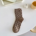 Braune Vintage-Wadenstrümpfe aus Baumwolle mit schwarzen Punkten und Rippbündchen - Gepunktet Kaffee