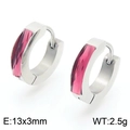 Silver steel hoop earrings with rectangular pink zircon stone inlay, 13x3mm size - Silver-Rose Pink Style(KE118306-TGD)