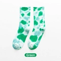 Green and white tie-dye cotton mid-calf socks with ribbed cuffs and trendy spot pattern - Green