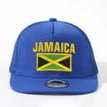 Navy blue Jamaica flat brim snapback trucker hat with mesh back and sport cap sticker - Royal Blue
