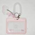 Pink heart cloud glitter card holder with matching spring lanyard and acrylic chain - Cloud Gukaa Horizontal Case
