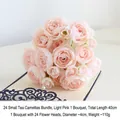 24-head light pink artificial camellia bouquet 40cm for home and wedding decor - Light Pink