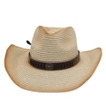 Western straw cowboy hat in beige with brown gradient brim and vintage bull skull logo - One Size(56-58cm) / Beige (With Windproof Rope & Bull Head)