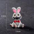 Grey bunny figurine with red bow and funny expression for micro landscape, 3.4cm height - Style 32 Zombie Rabbit