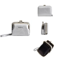 Silver lychee grain coin purse with accordion card slots and vintage metal clasp - Silver