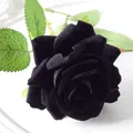 Single black velvet artificial rose branch with realistic petals for home decor - 7cm / Elsa Rose-Black