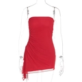 Vestito a fascia rosso acceso aderente con dettagli arricciati e orlo irregolare - S / Rosso