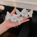 Fermagli per capelli a farfalla scintillanti con nappe di cristallo e strass argento - Clip a becco d'anatra con nappe a farfalla / Argento (1 paio)