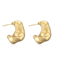 Detailed view of gold plated croissant earrings with elegant ribbed texture on white base - Ribbed Croissant Earrings (CE00247YS)