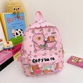Pink kids backpack featuring cute capybara print and comfortable ergonomic shoulder straps - Pink
