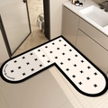Tappetino da bagno assorbente a forma di L, bianco sporco con croci nere e fondo antiscivolo - Forma L Croce Cuore (Design A) / 70x70cm (Pelle Assorbente)
