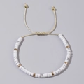 Handmade woven adjustable natural stone bracelet with white beads and golden spacers - White Marble Beads-Gold Cord-Single Bracelet