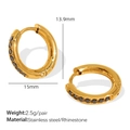 Golden stainless steel hoop earrings with black rhinestones and size specifications - Gold (Black Rhinestone)