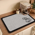 Gray coffee machine mat with black border and cup graphic for kitchen countertop - Simple Gray Linen