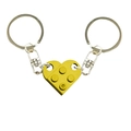 Yellow building block heart keychain set for couples made of durable polished metal - Yellow
