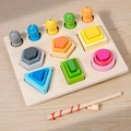 Montessori wooden puzzle toy with magnetic fishing game and colorful geometric shapes - Colorful 6-Column Fishing