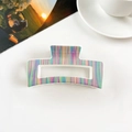 Rectangle hair claw clip with colorful vertical stripes and polished acetate finish - Cream White Aurora Stripes