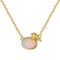 S925 silver necklace in 14K gold with natural opal and a small bird pendant charm - Opal, 14K Gold Plated, Approx. 2g