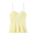 Light yellow camisole top with peplum hem, white lace trim and bow detailing - XS / Light Yellow