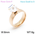 Bague en titane or rose avec zircon carré transparent et bande de 6mm pour femme - Style Poli Simple (KR100651-K)