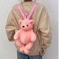 Cute pink plush teddy bear backpack for women with soft faux fur and adjustable straps - Pink