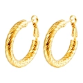 Macro shot of 18K gold plated stainless steel hoop earrings with diamond pattern texture - Glitter Diagonal Stripe Hollow Lobster Clasp Gold (MS-527J)