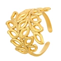 Adjustable golden stainless steel ring featuring a hollow olive leaf branch design - Double Layer Leaf Style (X712)