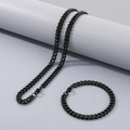 Ensemble minimaliste collier et bracelet gourmette en acier inoxydable noir - 7mm / 20cm / Noir