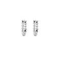 Detailed close-up of silver wavy earrings with sparkling inlaid cubic zirconia stones - Silver U-shape Wave