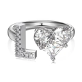 S925 sterling silver adjustable ring featuring a heart zircon and paved letter L - Silver Letter L