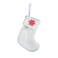 White knitted Christmas stocking with cable texture and red snowflake embroidery detail - White-Snowflake