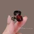 Small dark claw clip featuring a large multifaceted crystal and deep red bead accent - #2 Pearl Mini Rhinestone Hair Clip