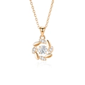 Rose gold wheat ear S925 silver necklace with round moissanite wreath pendant - White Zirconia / Rose Gold Color / 925 Silver